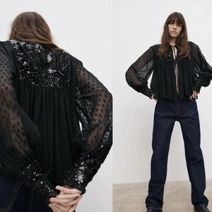 NWT Zara Plumentis Bolero Sequin Dot Mesh Jacket